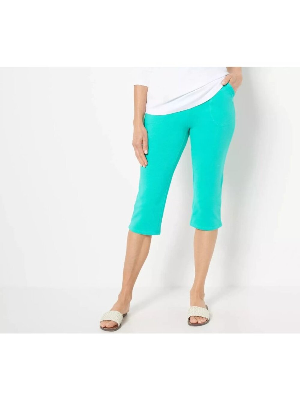 Belle Beach by Kim Gravel Capri Pants 4X Petite French Terry Seaside Blue NEW